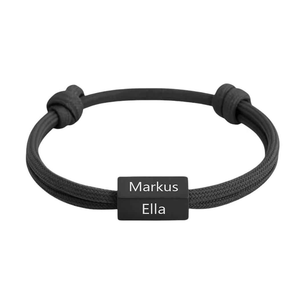 Bracelet cordon gravé, personnalisation prénom, acier inoxydable, cadeau symbolique et discret, modèle Wesdey