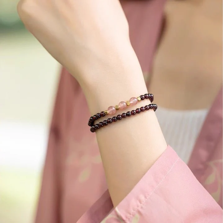 Bracelet double en grenat rouge et quartz rose pour relaxation et bien-être, modèle Leyla – Image 4