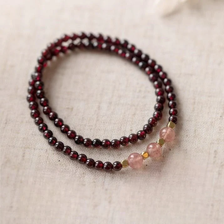 Bracelet double en grenat rouge et quartz rose pour relaxation et bien-être, modèle Leyla – Image 9