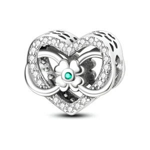 Charm coeur incrusté d'un trèfle et d'un infini, pour femme, modèle Aracelis